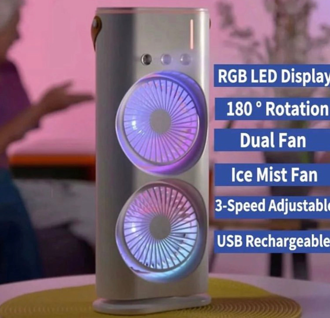 Rechargeable Automatic Rotating Dual Double Spray Mist Fan