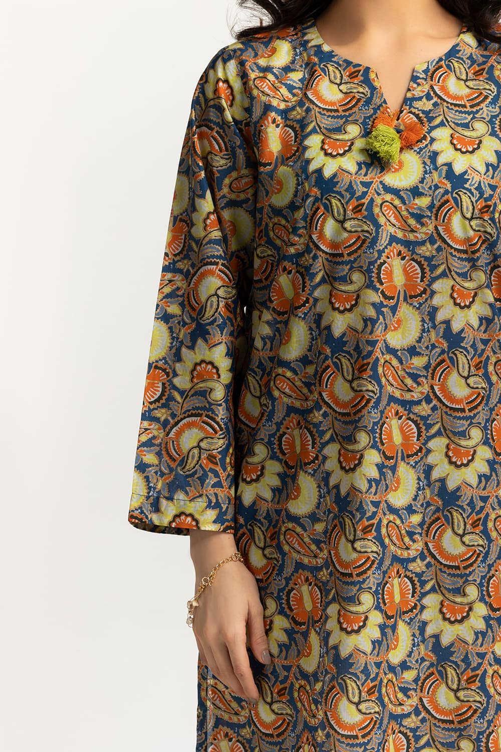 Jacquard Embellished Shirt And Printed Lawn Trouser